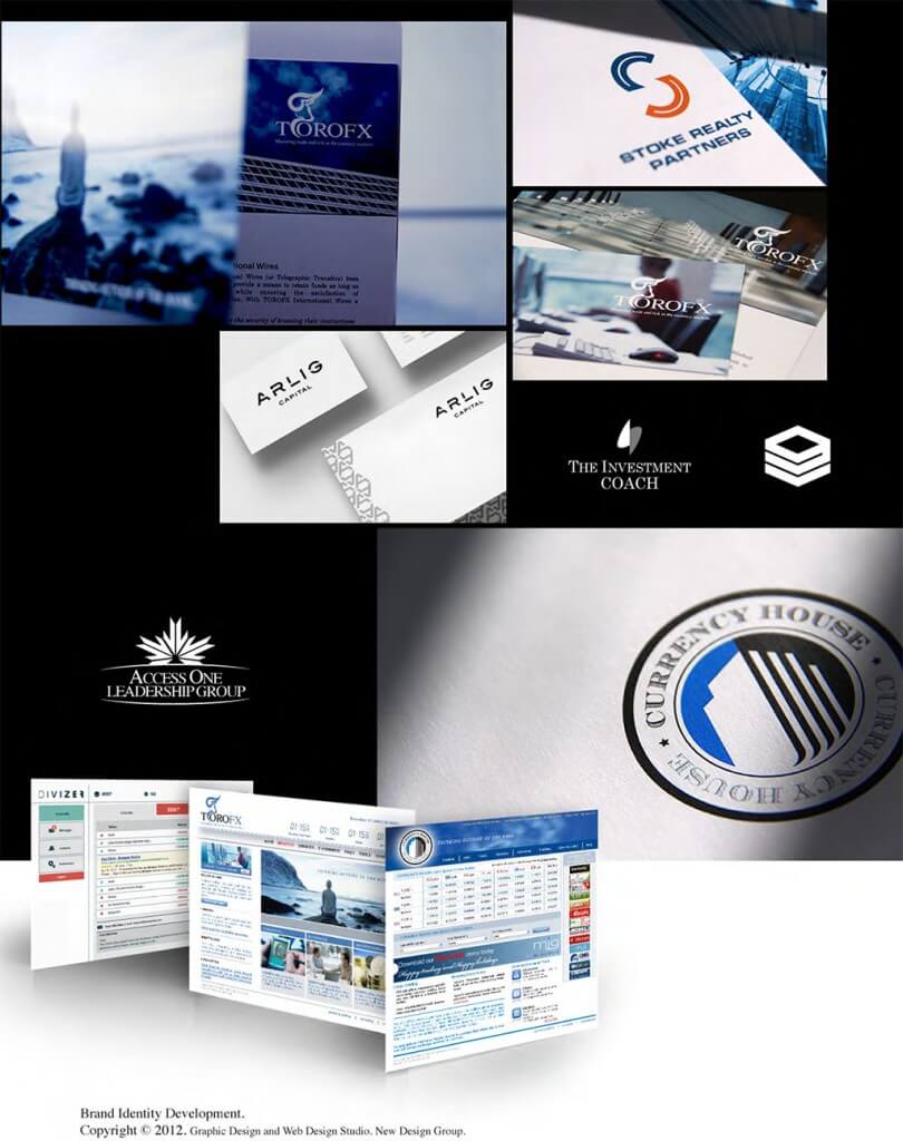 samples of logos, brochures, websites for financial company image