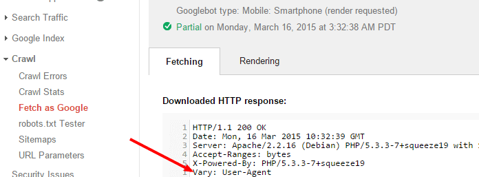 Fetch As Google Vary User Agent