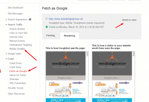 Webmaster Tools Fetch as Google http www.newdesigngroup.ca